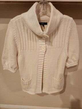 Express Super Soft & Cozy Cream Short-Sleeve Shawl-Collar Cardigan